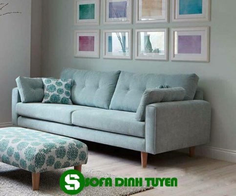 mẫu sofa văng vải nhung màu xanh ngọc dài 2m2