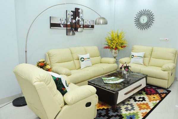 ghế sofa da bò tót màu kem