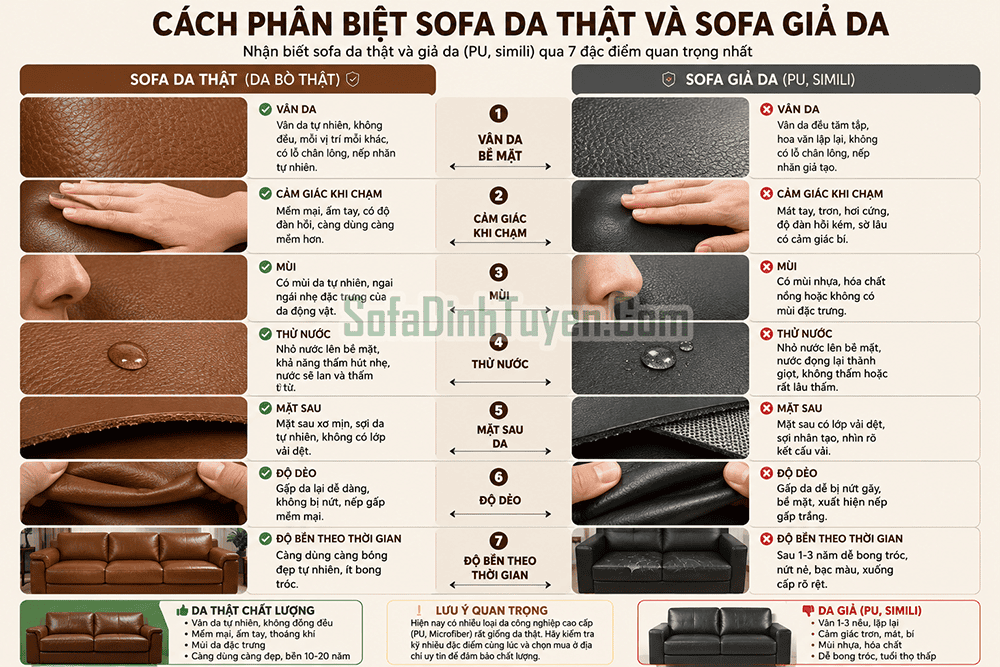 Phân biệt sofa da thật giả có khó không?