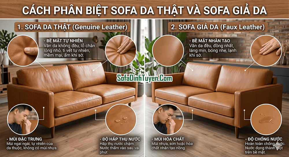 Phân biệt sofa da thật giả có khó không?