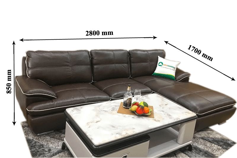 Ghế sofa góc chữ L chất liệu da công nghiệp. Kích thước dài 2,8m, sâu 1,7m, cao 0,85m