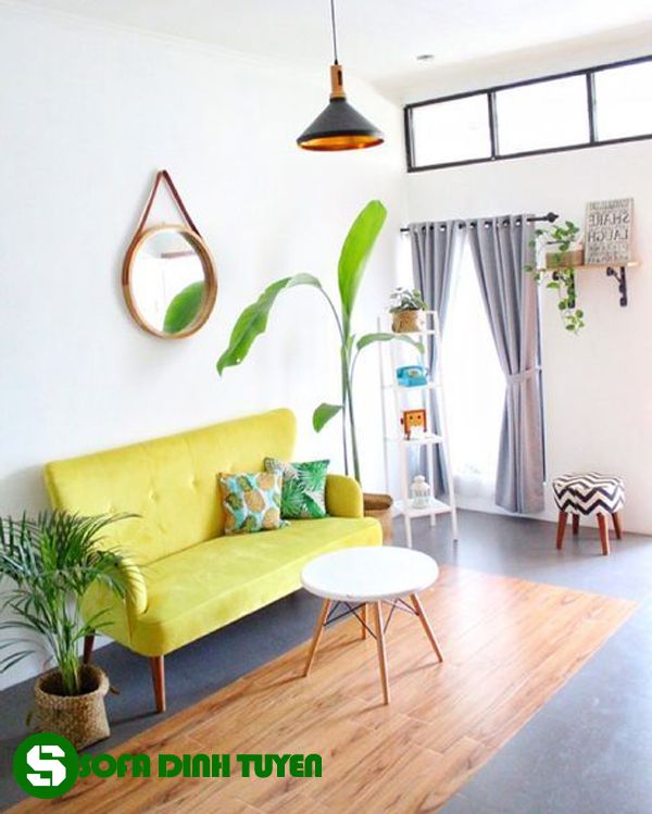 sofa nhà nhỏ dạng sofa văng chân gỗ