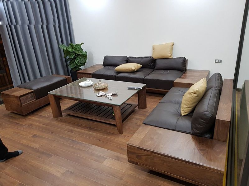 bộ ghế sofa gỗ đệm bằng gỗ walnut
