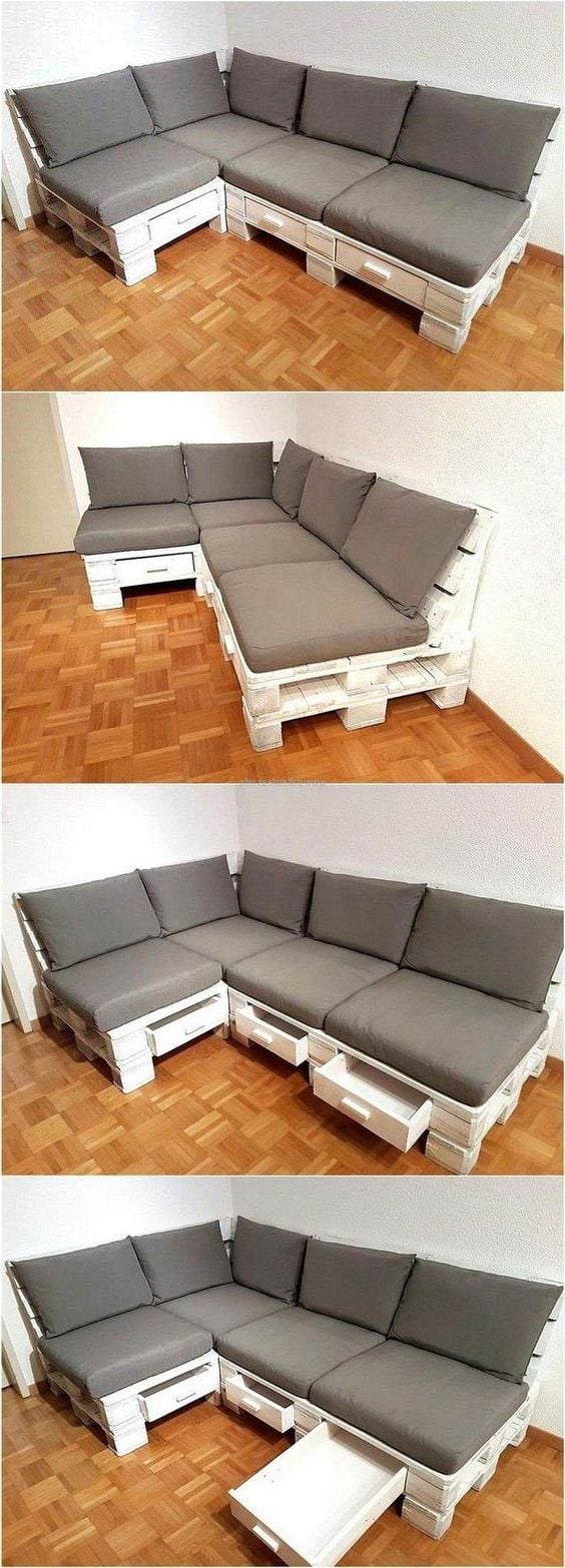 ghế sofa gỗ pallet kiểu sofa góc có ngăn kéo