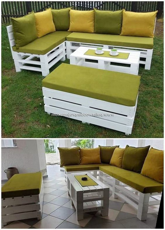 ghế sofa gỗ pallet đệm nỉ sân vườn