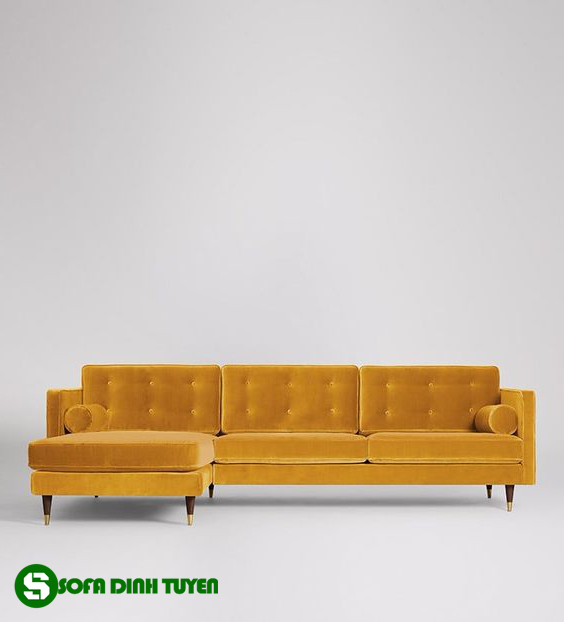 ghế sofa màu vàng đồng chân gỗ