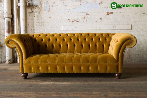 sofa tân cổ điển màu vàng kim vải nhung