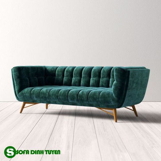 ghế sofa màu xanh đẹp dùng vải nhung