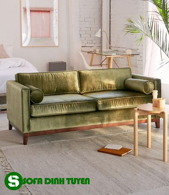ghế sofa màu rêu bọc vải nhung