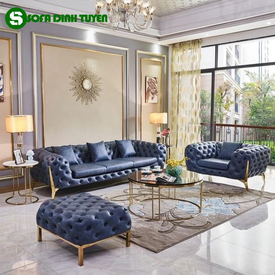bộ ghế sofa xanh dương tân cổ điển