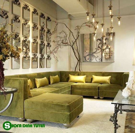 ghế sofa góc màu rêu hiện đại