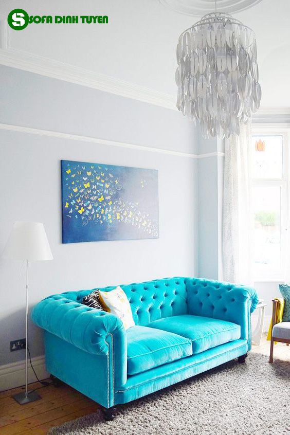 ghế sofa xanh ngọc dạng văng cổ điển