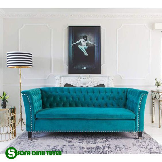 ghế sofa xanh ngọc dạng văng dài