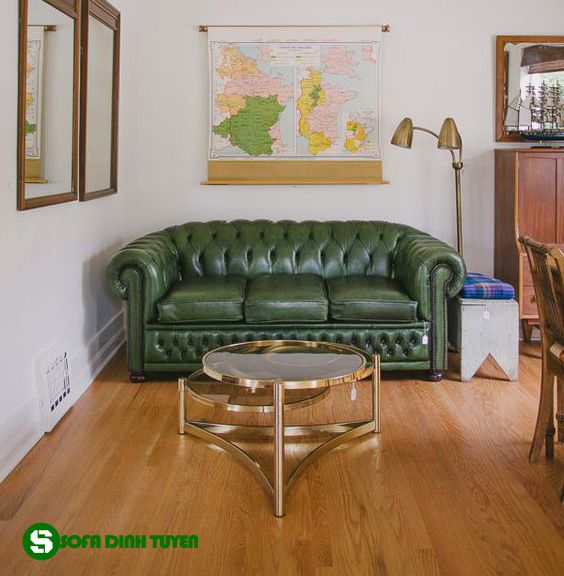 ghế sofa màu xanh rêu tân cổ điển
