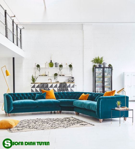bộ ghế sofa xanh ngọc dạng góc