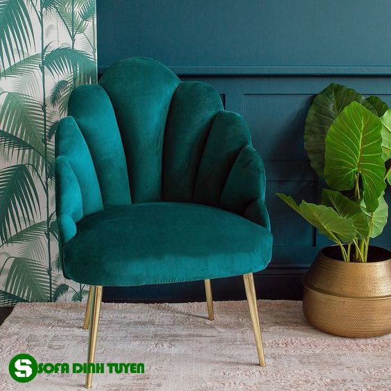 ghế sofa màu xanh ngọc chân inox