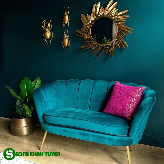 ghế sofa màu xanh ngọc vỏ sò