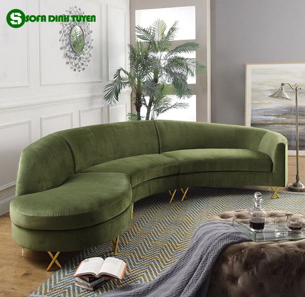 ghế sofa màu xanh rêu dạng sofa cong