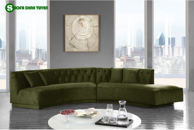 ghế sofa cong chữ C màu xanh rêu