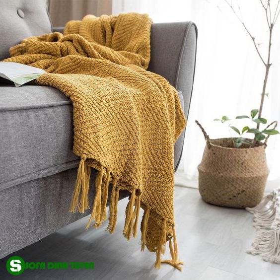 chăn phủ ghế sofa bằng len đan tay