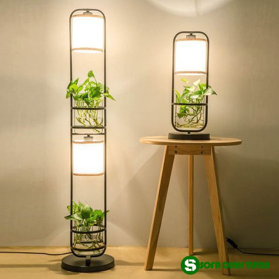 đèn cây sofa và cây xanh
