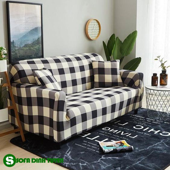 ghế sofa trắng đen kẻ caro