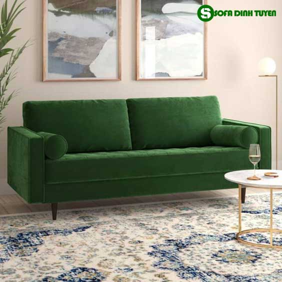 ghế sofa nỉ màu xanh lá cây
