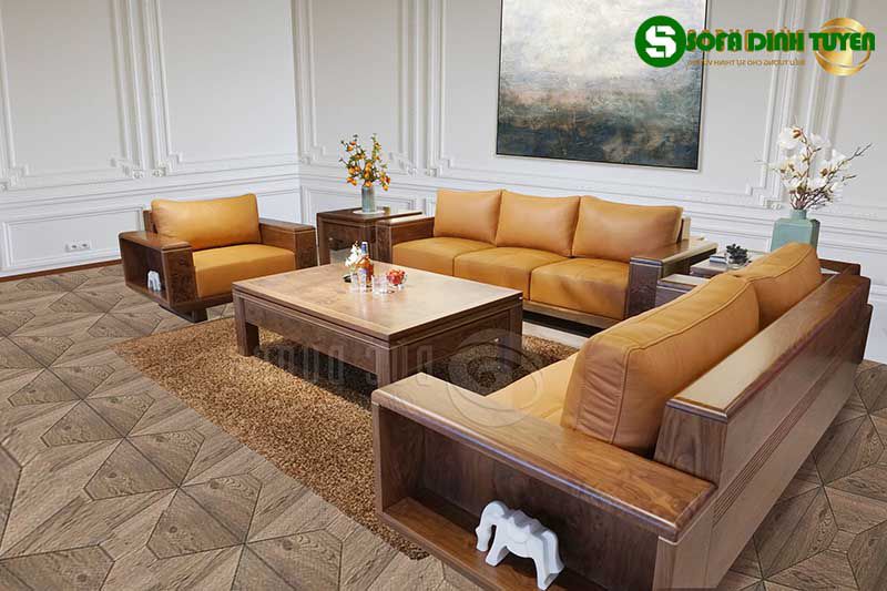 ghế sofa gỗ sồi giả màu óc chó