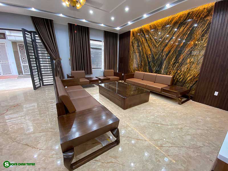 ghế sofa gỗ sồi giả màu óc chó