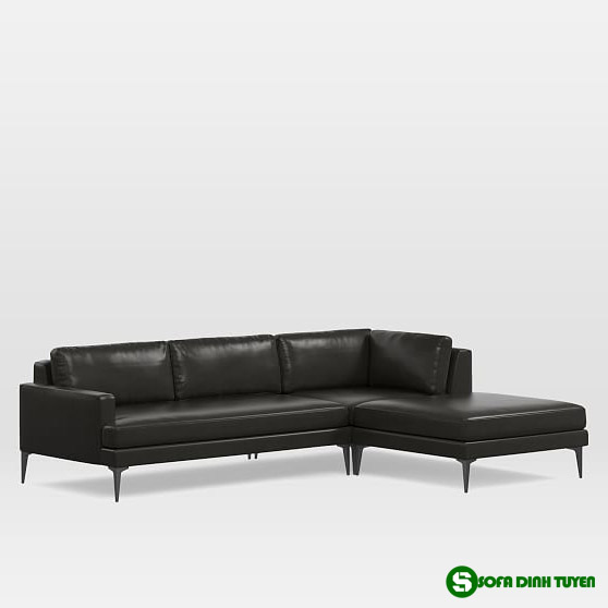 ghế sofa da màu xám đen dạng góc