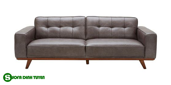ghế sofa da màu nâu chân gỗ sồi