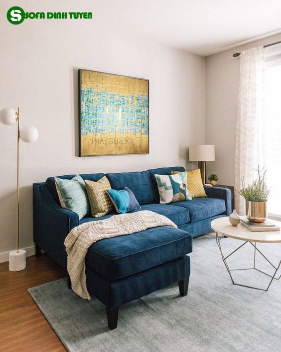 ghế sofa màu xanh cổ vịt góc trái