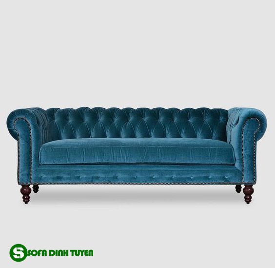 ghế sofa xanh cổ vịt chân gỗ