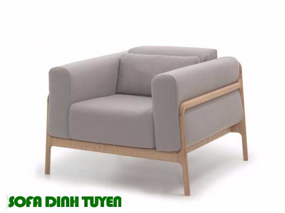 ghế sofa đơn bọc vải bố khung gỗ sồi