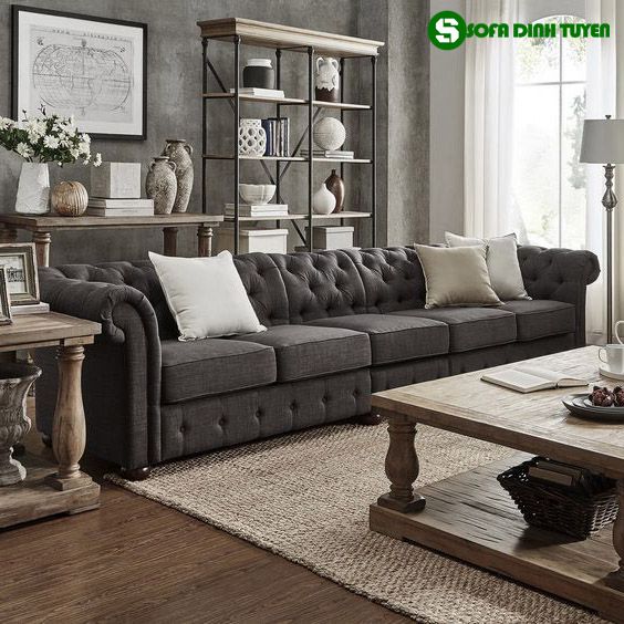 ghế sofa ghi xám tân cổ điển