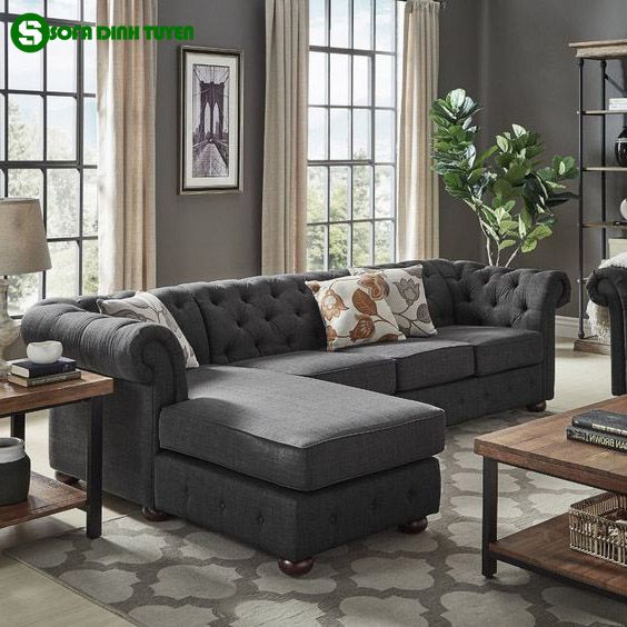 ghế sofa màu ghi xám tân cổ điển