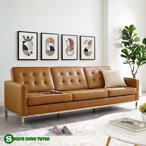 ghế sofa 3m bọc da màu nâu