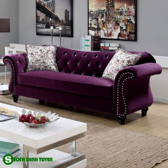 ghế sofa màu tím tân cổ điển đẹp mắt