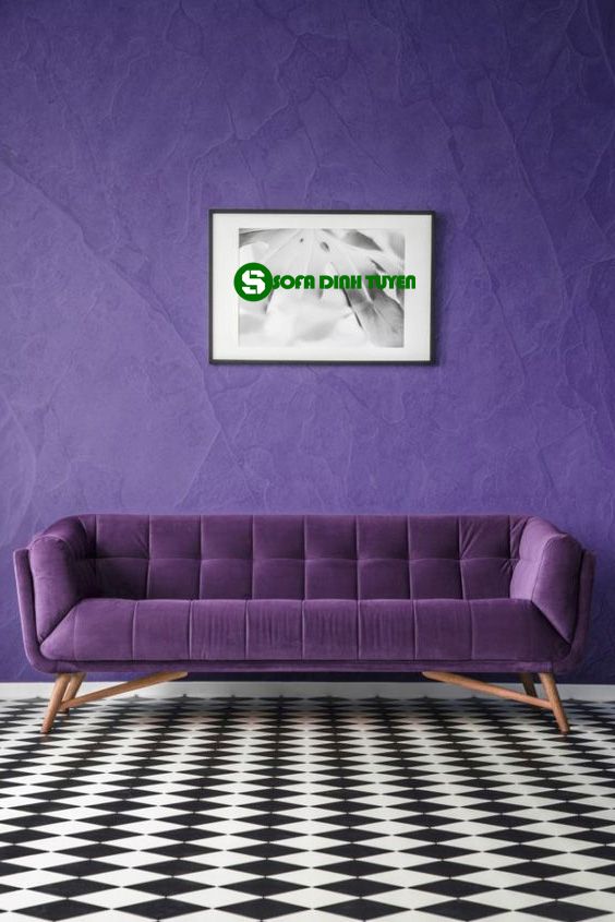 ghế sofa màu tím chân ghế gỗ