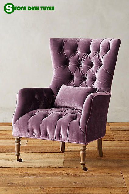 ghế sofa đơn màu tím có bánh xe