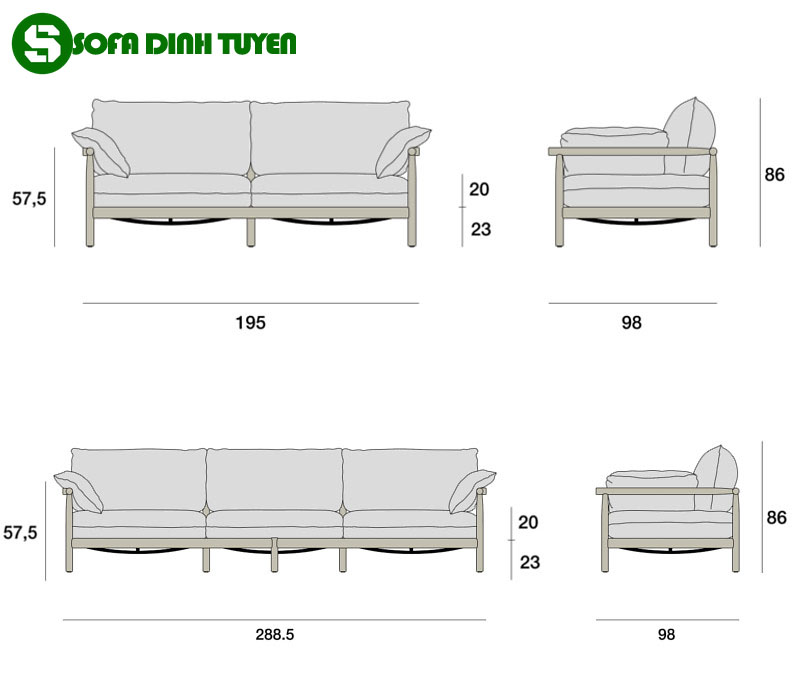kích thước sofa văng dài