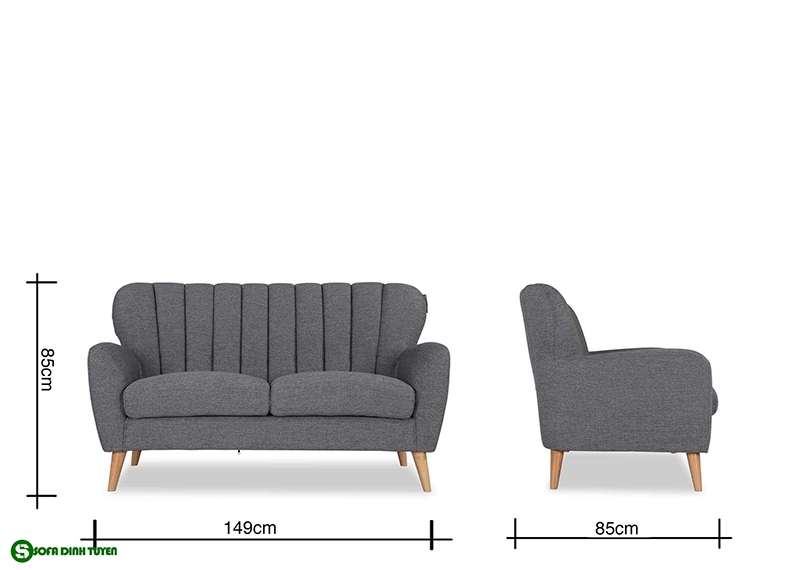 Sofa 2 chỗ kích thước dài 149cm, cao 85cm, sâu 85cm.