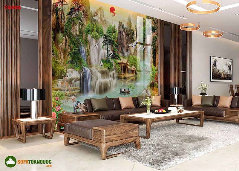 Trang trí đơn giản tường phía sau sofa với kệ trang trí