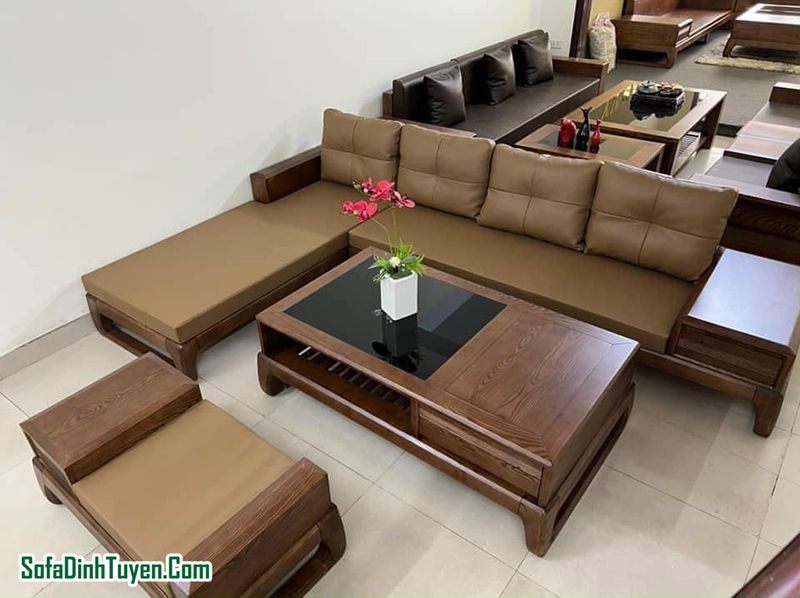 Ghế sofa gỗ đệm rời màu nâu tinh tế
