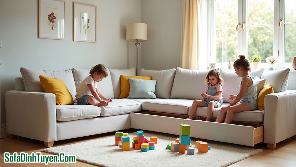 Sofa góc chữ L có ngăn kéo
