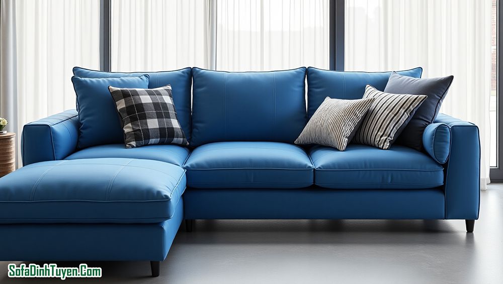 Sofa góc bọc da microfiber màu xanh nước biển