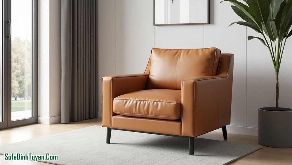 ghế sofa đơn bọc da microfiber màu vàng bò