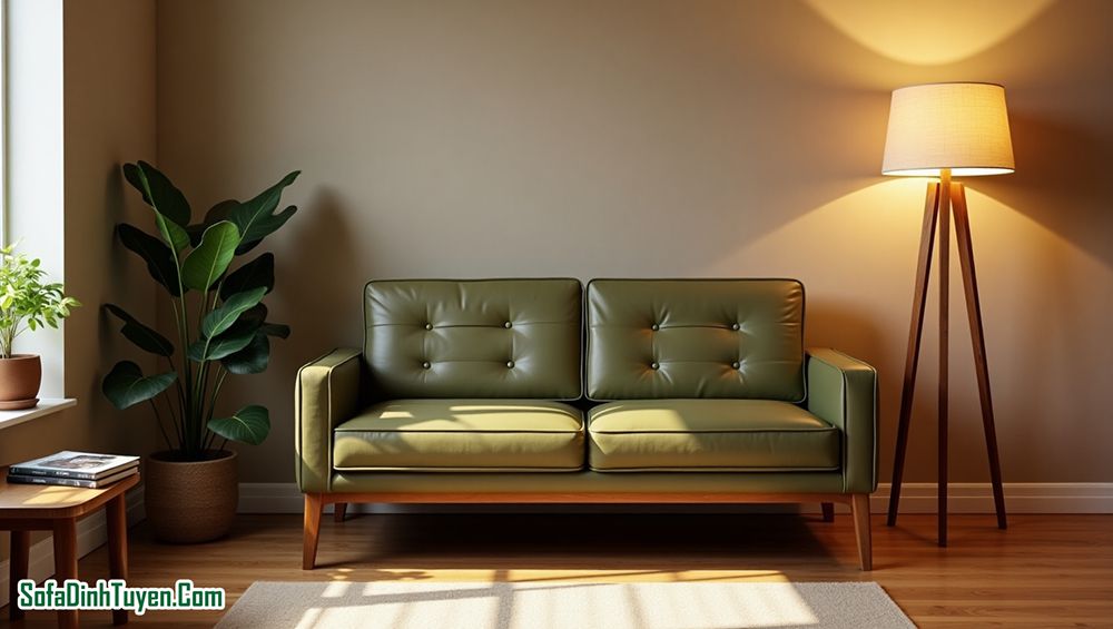ghế sofa microfiber văng dài 2 chỗ ngồi màu rêu