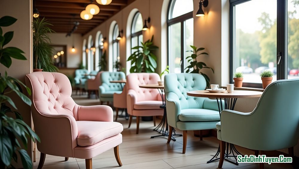 Sofa mix kết hợp cho nhà hàng nhìn trẻ trung năng động.