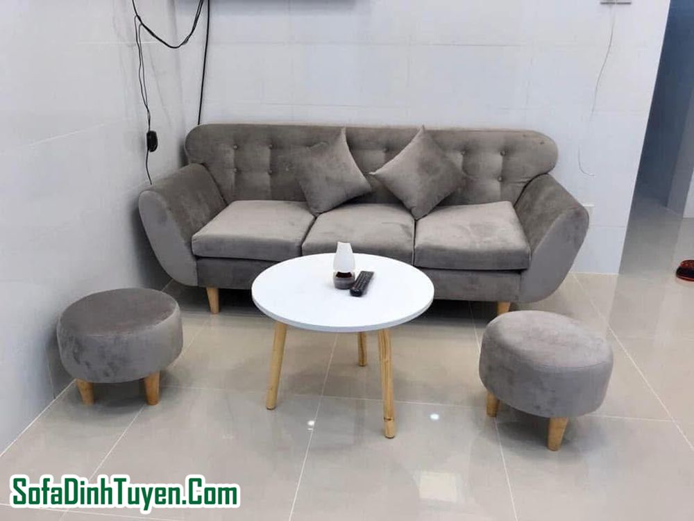 Mẫu ghế sofa dài 1,6m bền đẹp tinh tế chất liệu vải nỉ màu xám